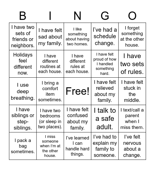 Divorce Group Bingo Card