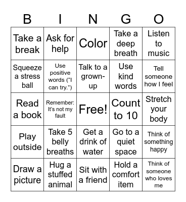 Coping Skills Bingo K-2 Bingo Card