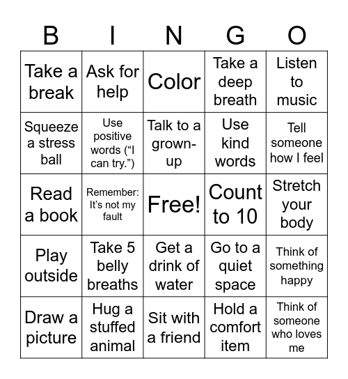 Coping Skills Bingo K-2 Bingo Card