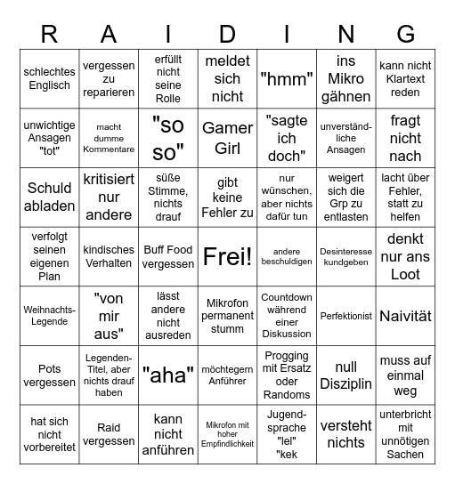 Immer dasselbe Bingo Card
