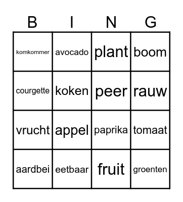 Groentenman Gijs - verschil groenten & fruit Bingo Card