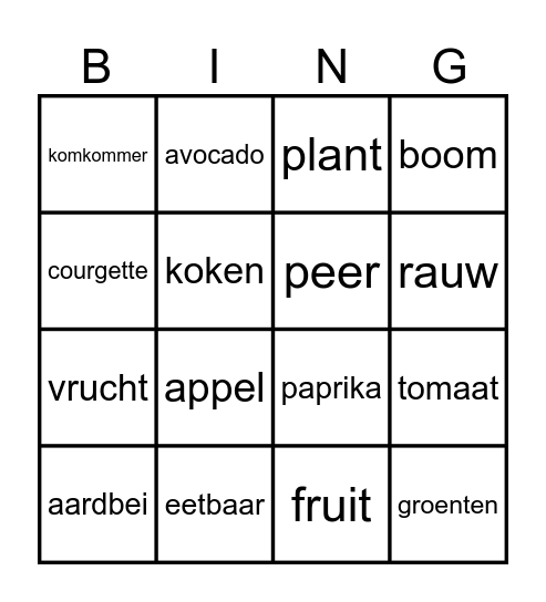 Groentenman Gijs - verschil groenten & fruit Bingo Card