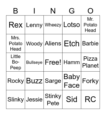 Toy Story Bingo Card