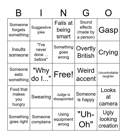 Baking Bingo Card