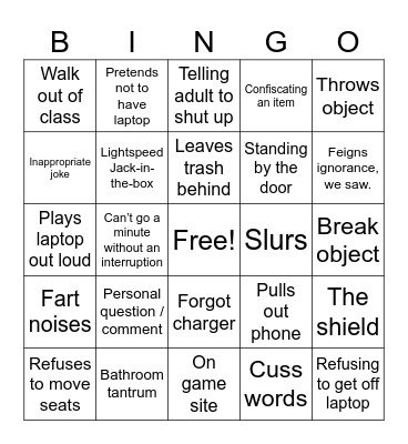 Day At Work Bingo Card