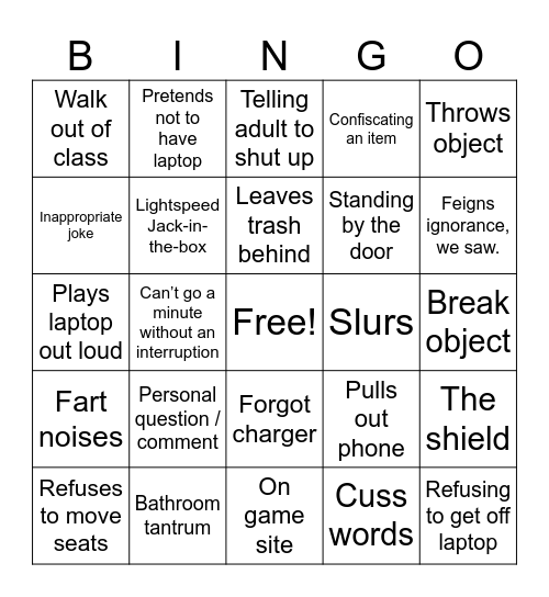 Day At Work Bingo Card