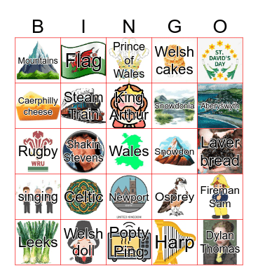 Wales with pictures Bingo Card