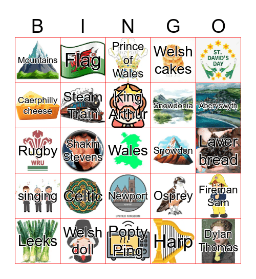 Wales with pictures Bingo Card