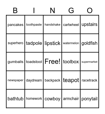 Compound Words Bingo Card