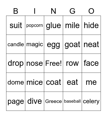 Phonic Review Bingo Card