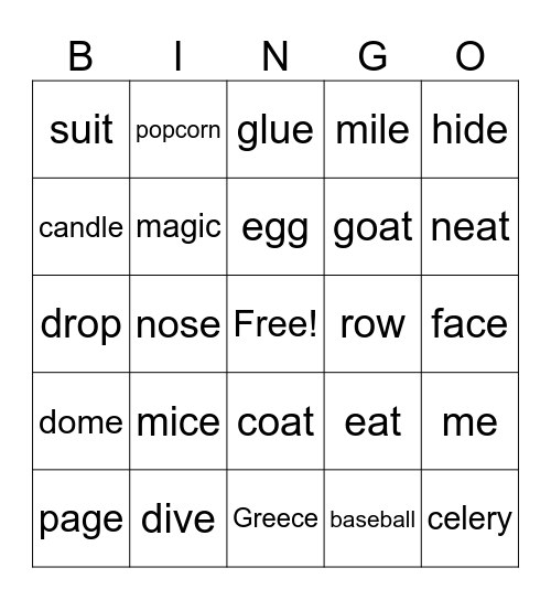 Phonic Review Bingo Card