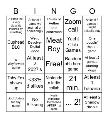 Indie World Bingo Card