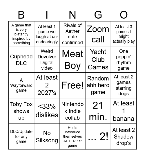 Indie World Bingo Card