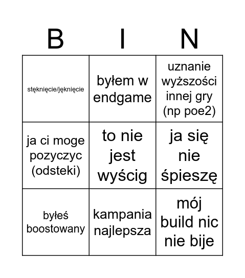 Janisz league starter Bingo Card