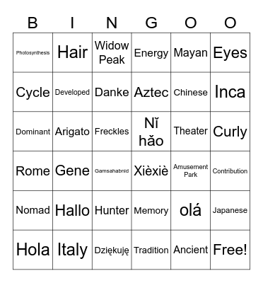 Review Vocabulary Bingo Card