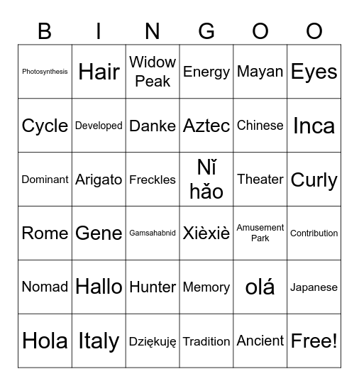 Review Vocabulary Bingo Card