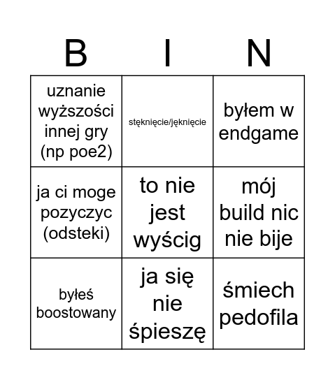 Janisz league starter Bingo Card
