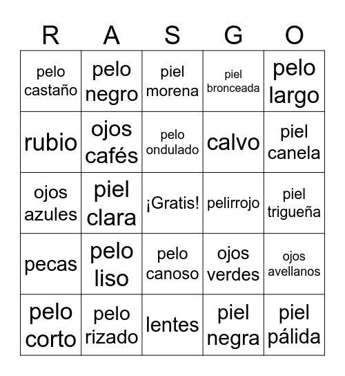 PIEL, PELO Y OJOS Bingo Card