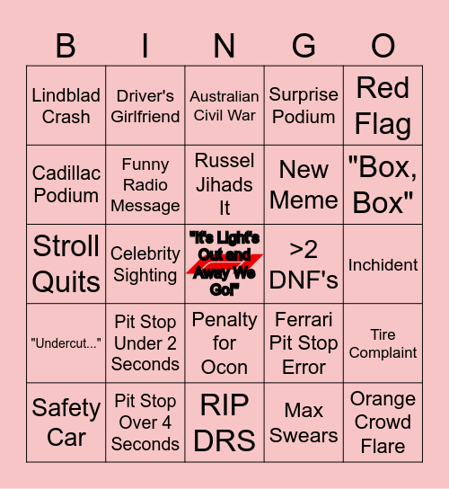 Australian GP Bingo Card