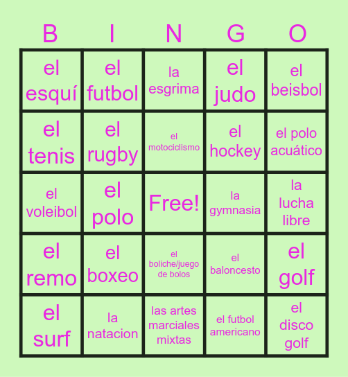 Sports (Spanish) Bingo Card