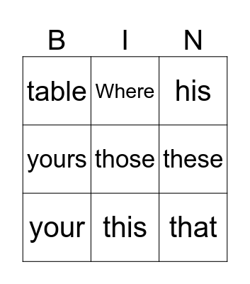 Untitled Bingo Card