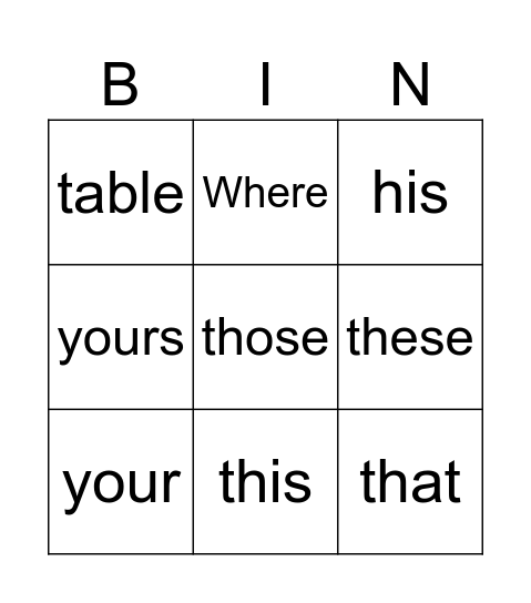 Untitled Bingo Card