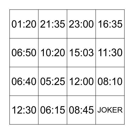Uhrzeiten-Bingo Card