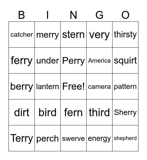 er, ir Bingo Card