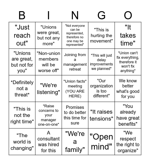 Union-Busting Bingo Card