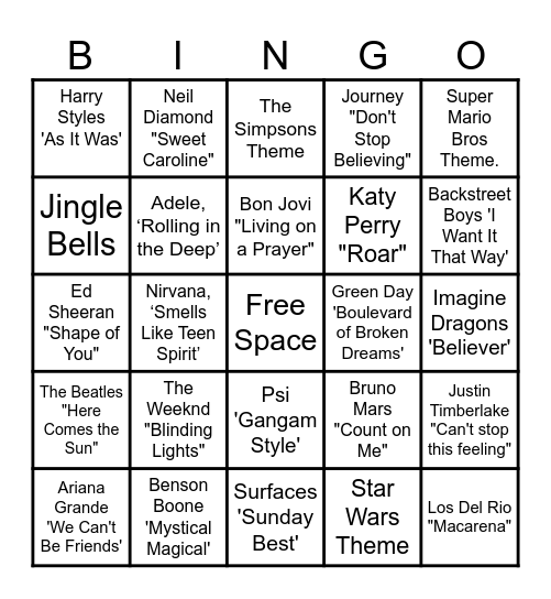 MUSIC! MUSIC! MUSIC! Bingo Card
