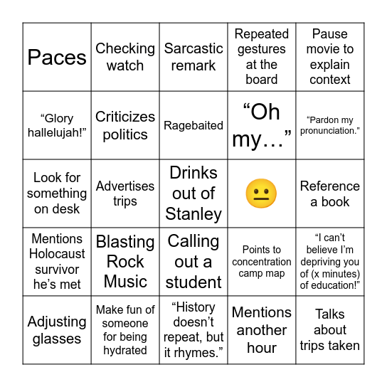 Reeser Bingo Card