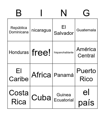 Spanish-Speaking Countries Bingo Card