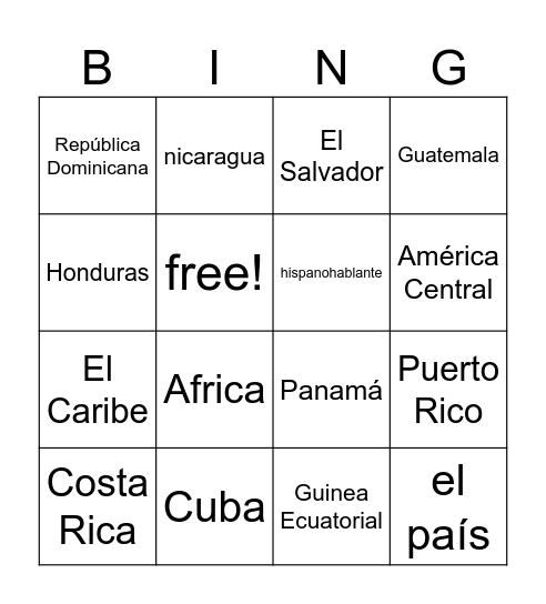 Spanish-Speaking Countries Bingo Card
