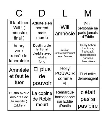 Stranger Things Bingo Card