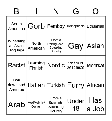 Old World Languages Bingo Card