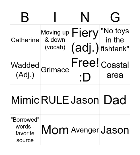 Rules Bingo Card