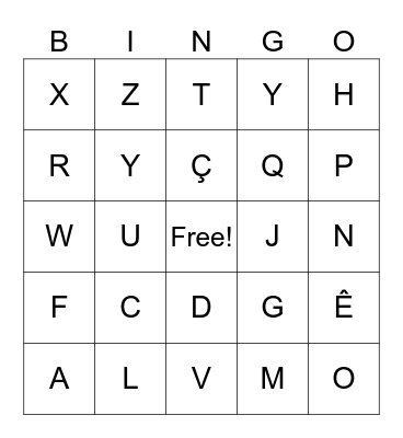 French Alphabet Bingo Card