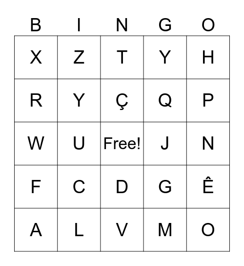 French Alphabet Bingo Card