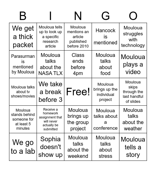HF Bingo Card