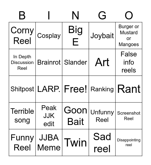 Insta Bingo Card