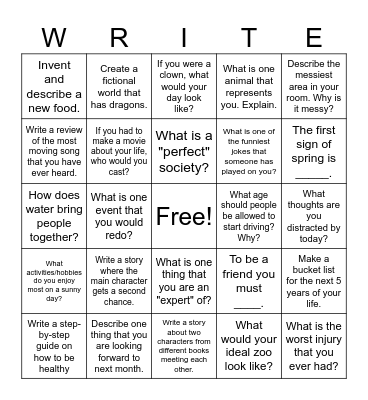 WW #2 Bingo Card