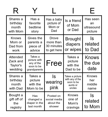 Baby Shower Bingo Card