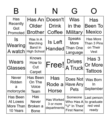 Lowes Bingo Card
