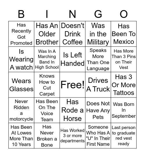 Lowes Bingo Card