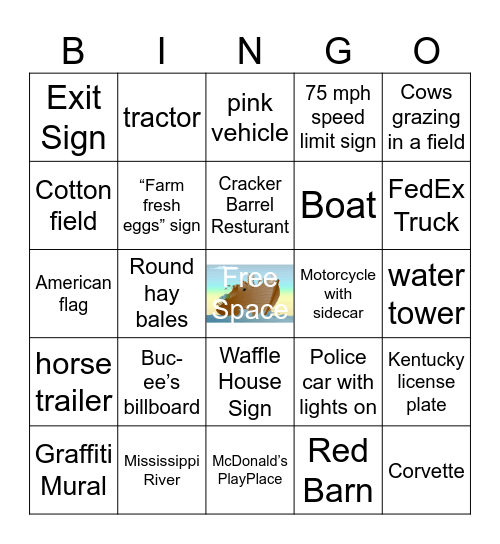 The Ark Encounter Road Trip Bingo Card