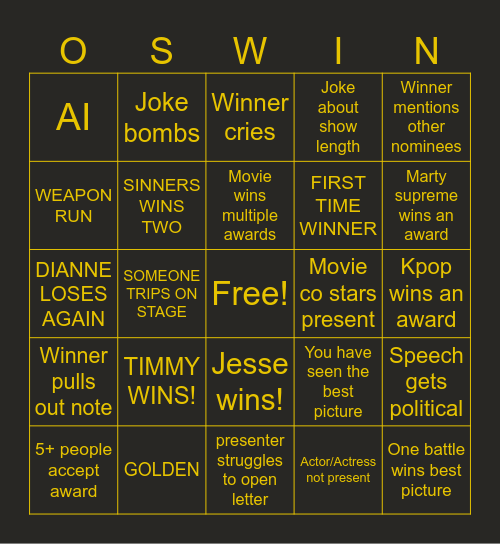 OSWINGO Bingo Card