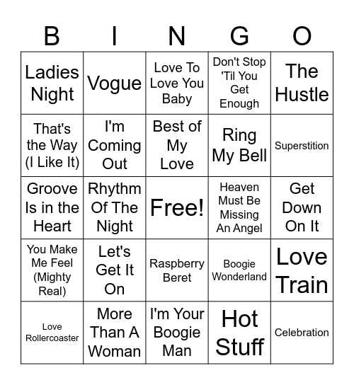 Last Call at the Disco Bingo Card