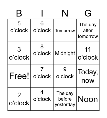 Times (Ojibwe) Bingo Card