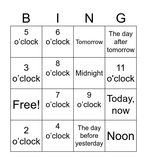 Times (Ojibwe) Bingo Card