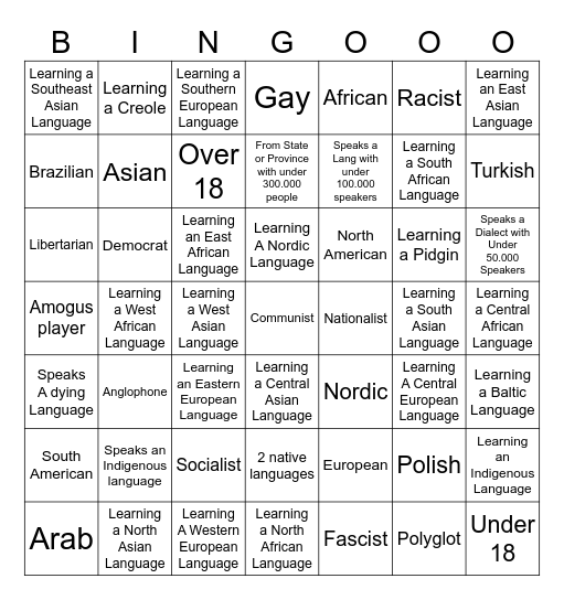 Old World Languages Bingo Card